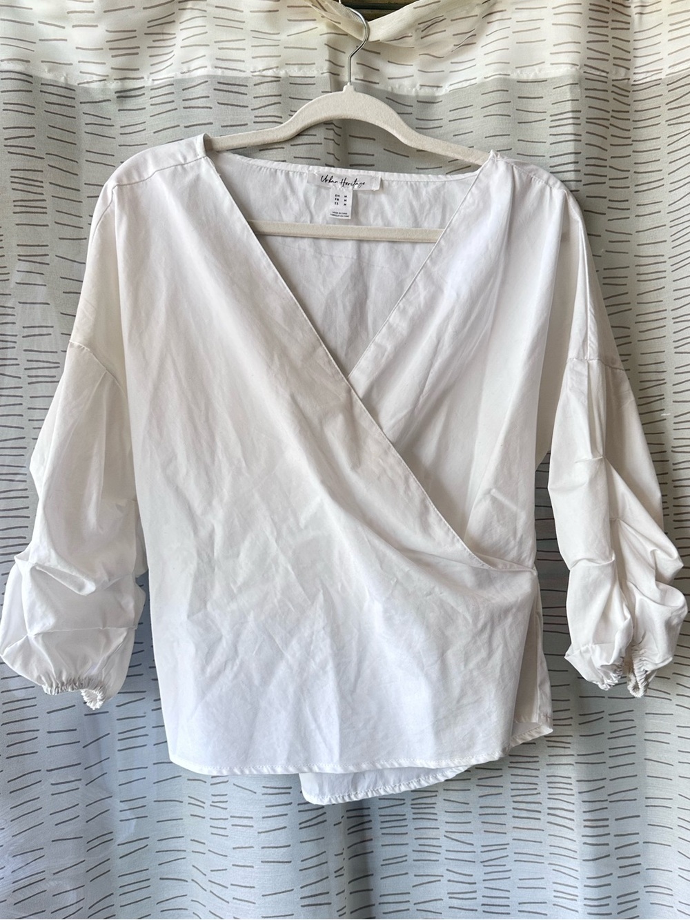 Urban Heritage White Wrap Blouse with Puff Sleeves